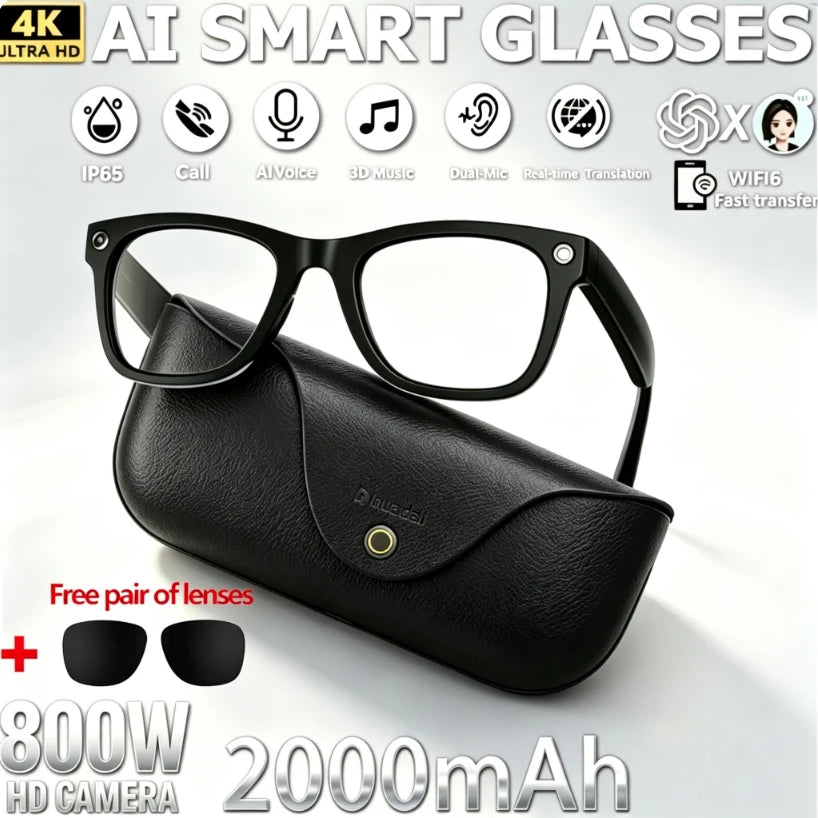2026 AI smart Glasses HD 800W Anti-shake Camera AI Dialogue Real-time Translation IP65waterproof Bluetooth Audio Smart Glasses