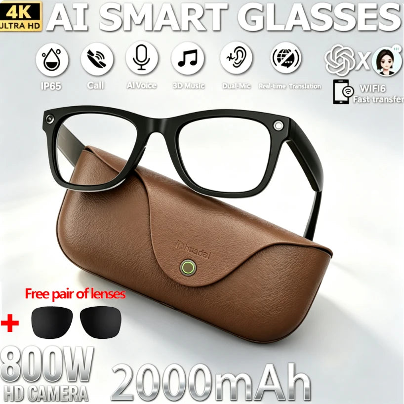 2026 AI smart Glasses HD 800W Anti-shake Camera AI Dialogue Real-time Translation IP65waterproof Bluetooth Audio Smart Glasses