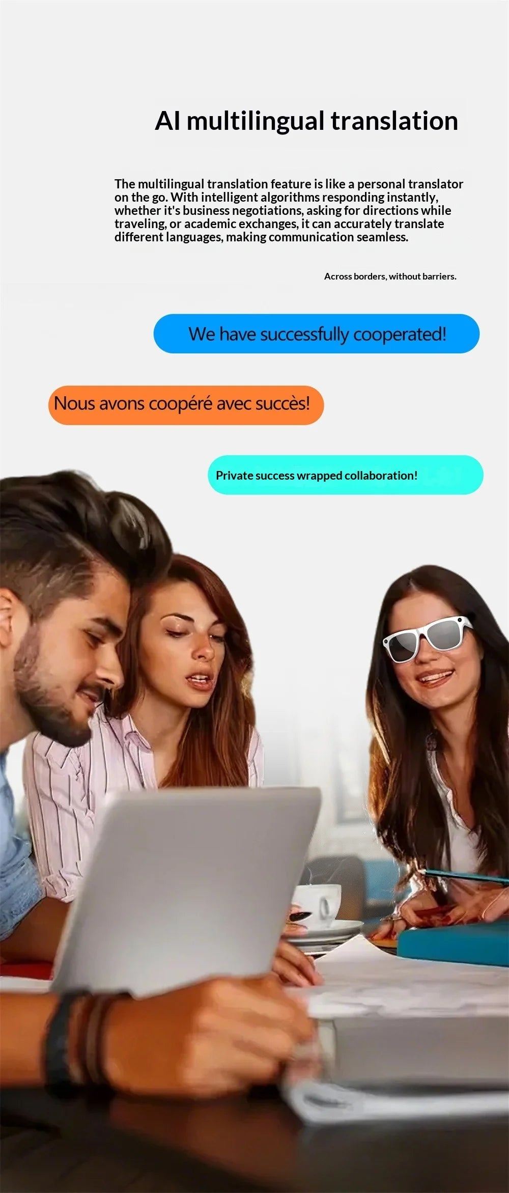 AI Smart Glasses with Camera - AI Recognition Translation Voice Recording, Bluetooth Music Call, 1080P Video, 260mAh Battery