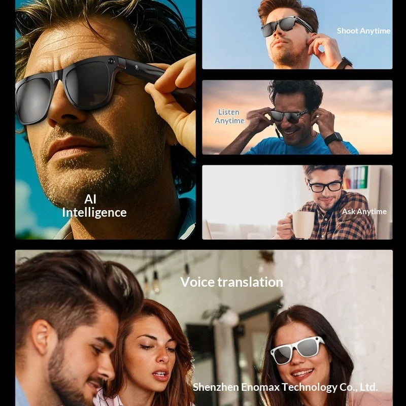 AI Smart Glasses with Camera - AI Recognition Translation Voice Recording, Bluetooth Music Call, 1080P Video, 260mAh Battery