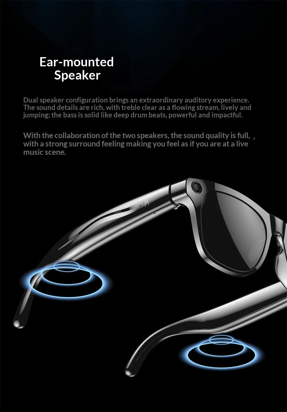AI Smart Glasses with Camera - AI Recognition Translation Voice Recording, Bluetooth Music Call, 1080P Video, 260mAh Battery