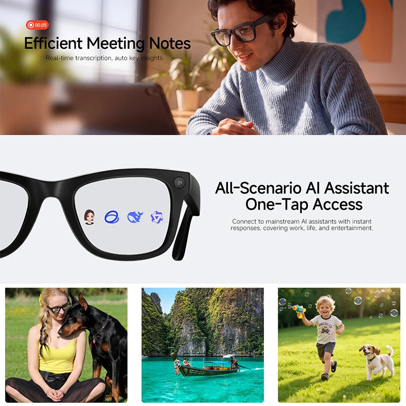 2026 New AI Smart Glasses 8MP HD Camera AI Translator Surround Sound Audio Smart Assistant 2000mAh Charging Case Smart Eyewear