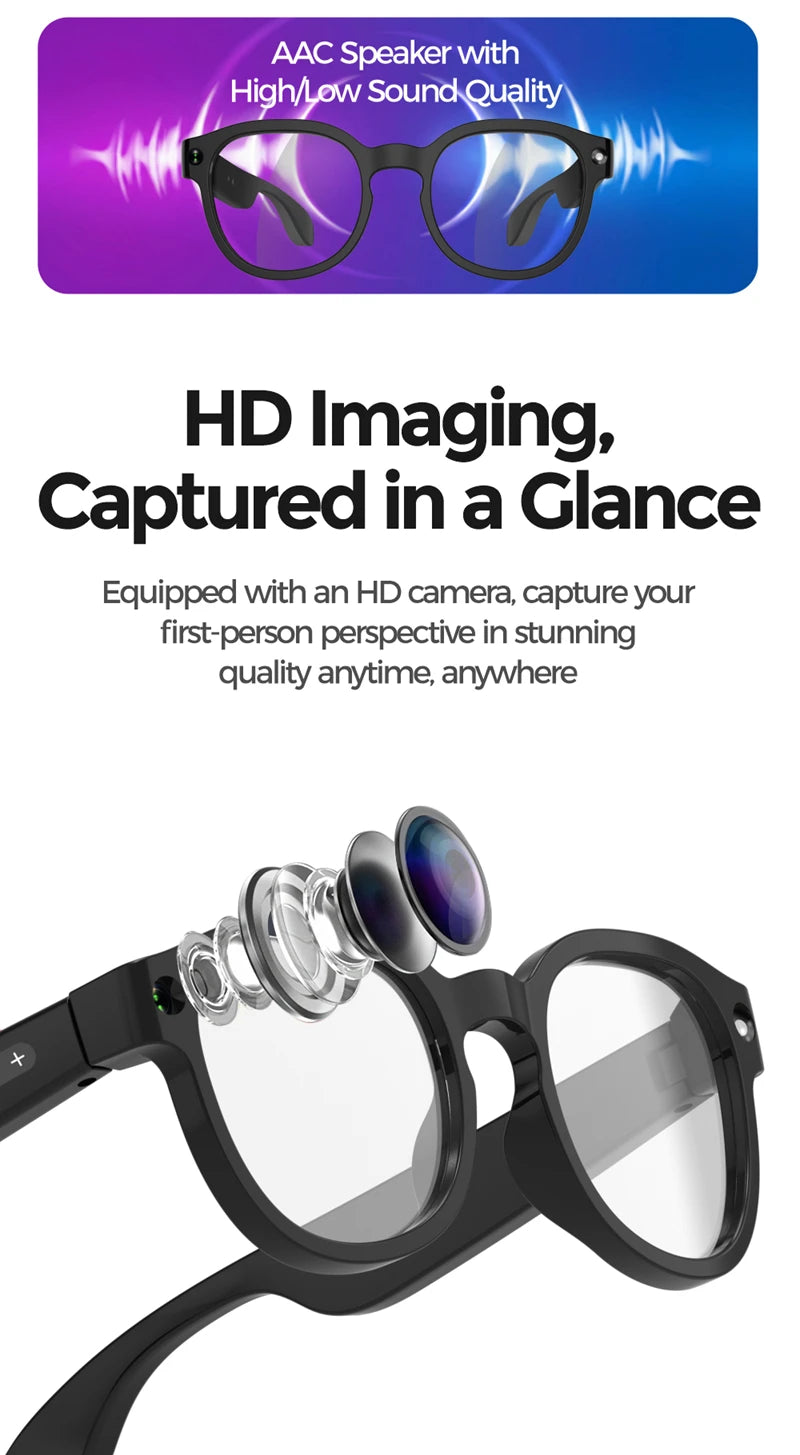 2026 AIMB-S1 AI Smart Glasses AI Translation Conversation Recording 8MP HD Debounce Camera 4K Shooting Enjoy Music Smart Glasses