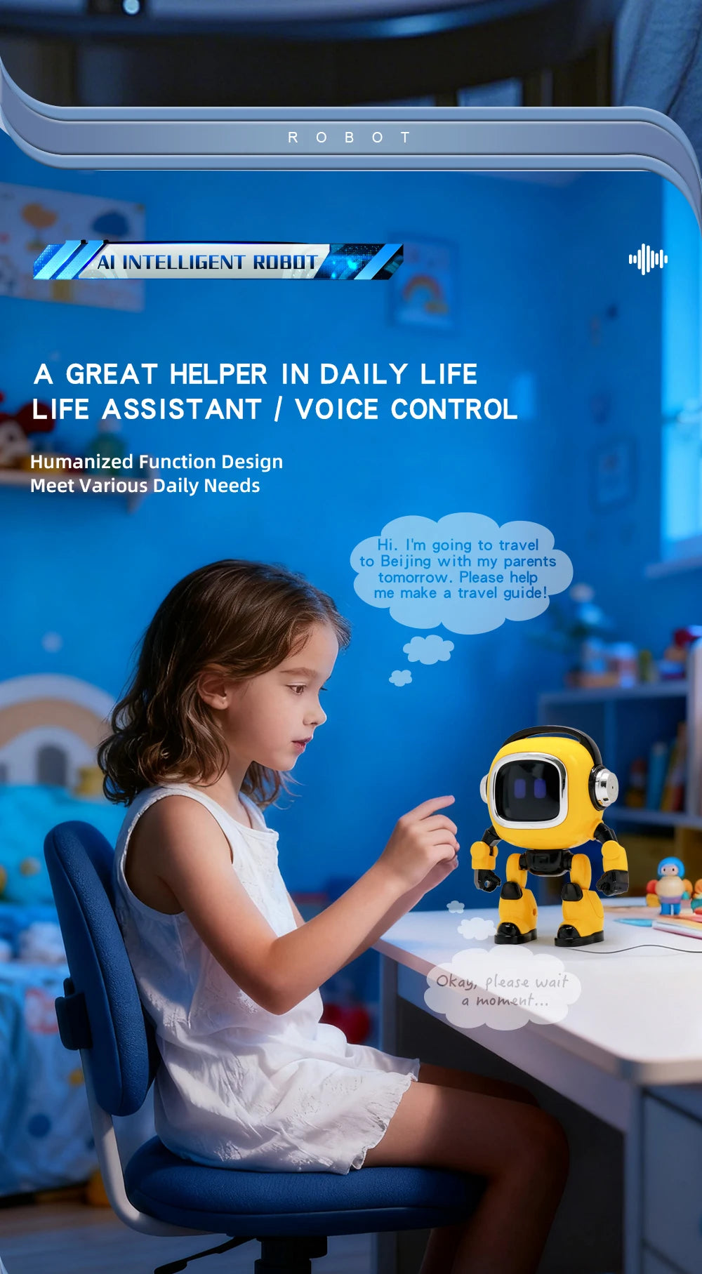 AI Interactive Robot Toy Voice Controlled Built In Storytelling Universal Knowledge Q And A Intelligent Learning Companion