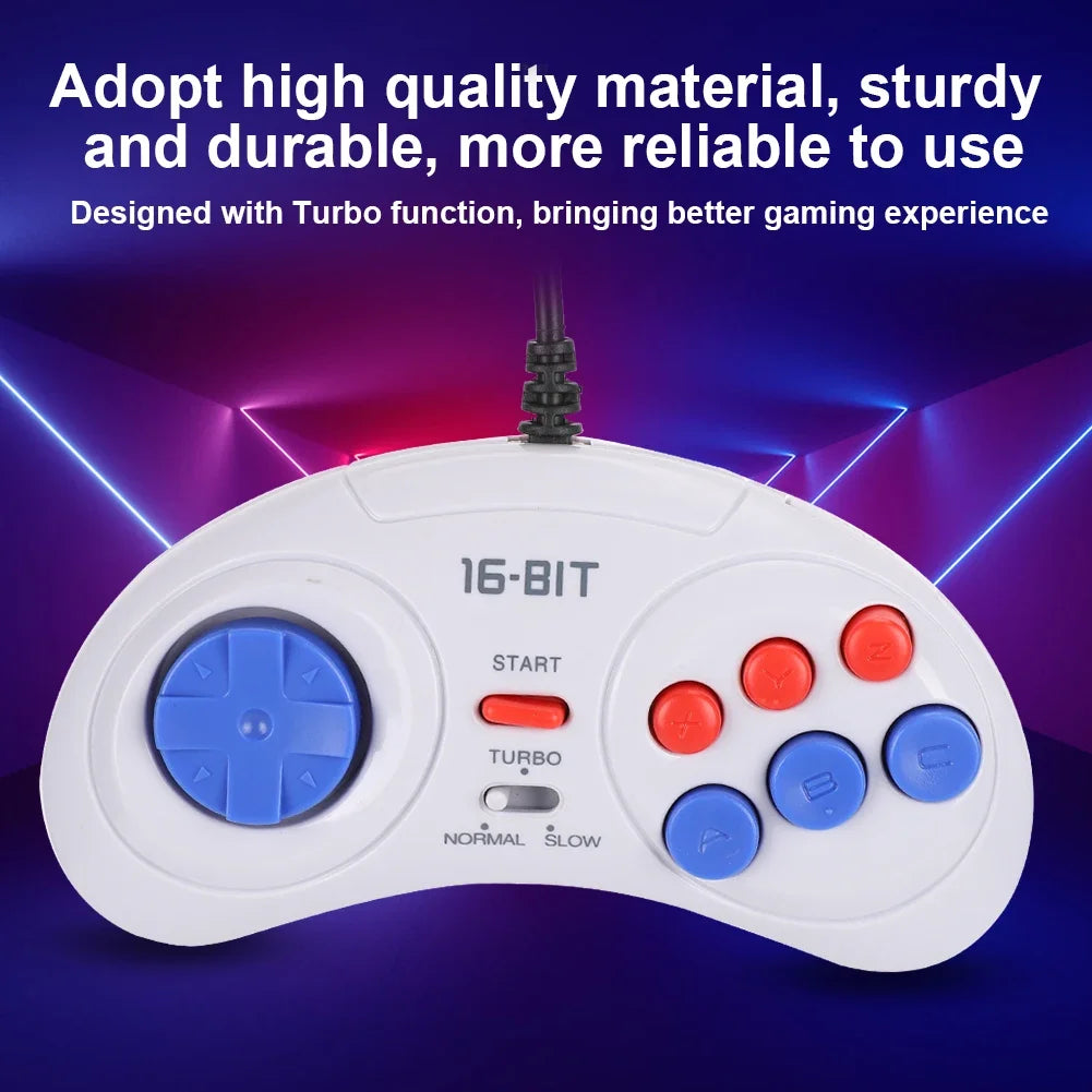 16Bit 9-Pin Mini Handheld Game Console, Ergonomic Gaming Controller Gamepad White With Turbo Function, Comfortable Hand Feeling