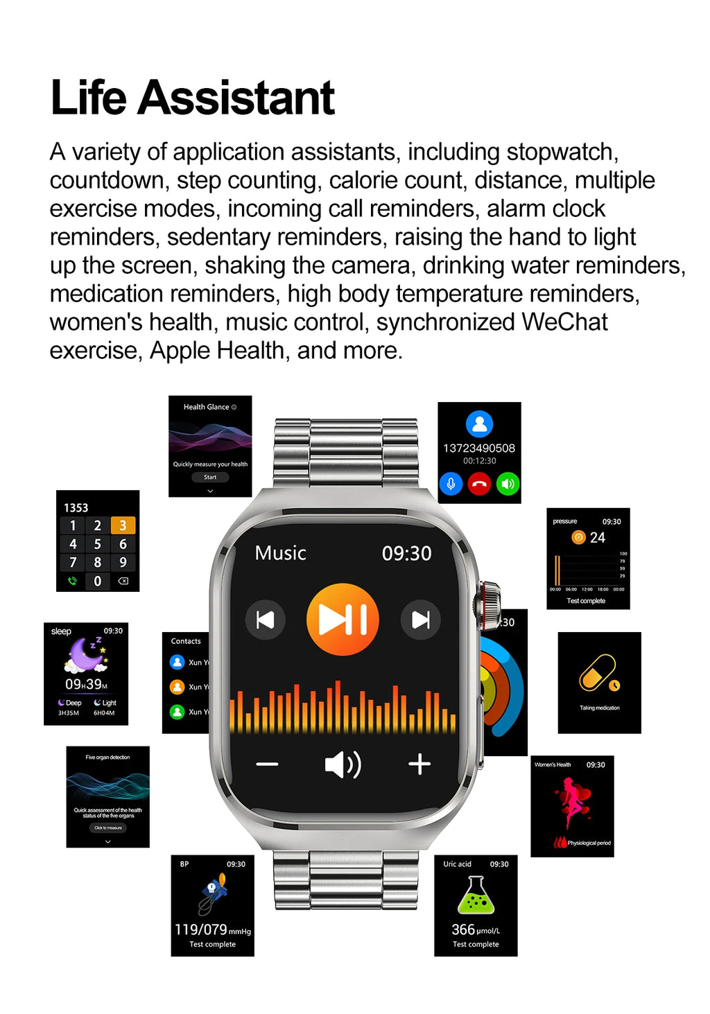 2025New Micro Physical Examination Smart Watch For Men Uric Acid Body Fat Five Organ Health Watches Bluetooth Call SmartBracelet