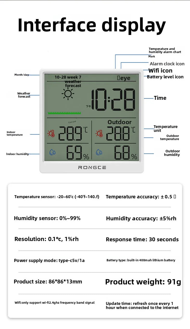 Wireless Smart Home WIFI Temperature Humidity Meter Home Weather Sensor Indoor Outdoor Hygrometer Thermomet