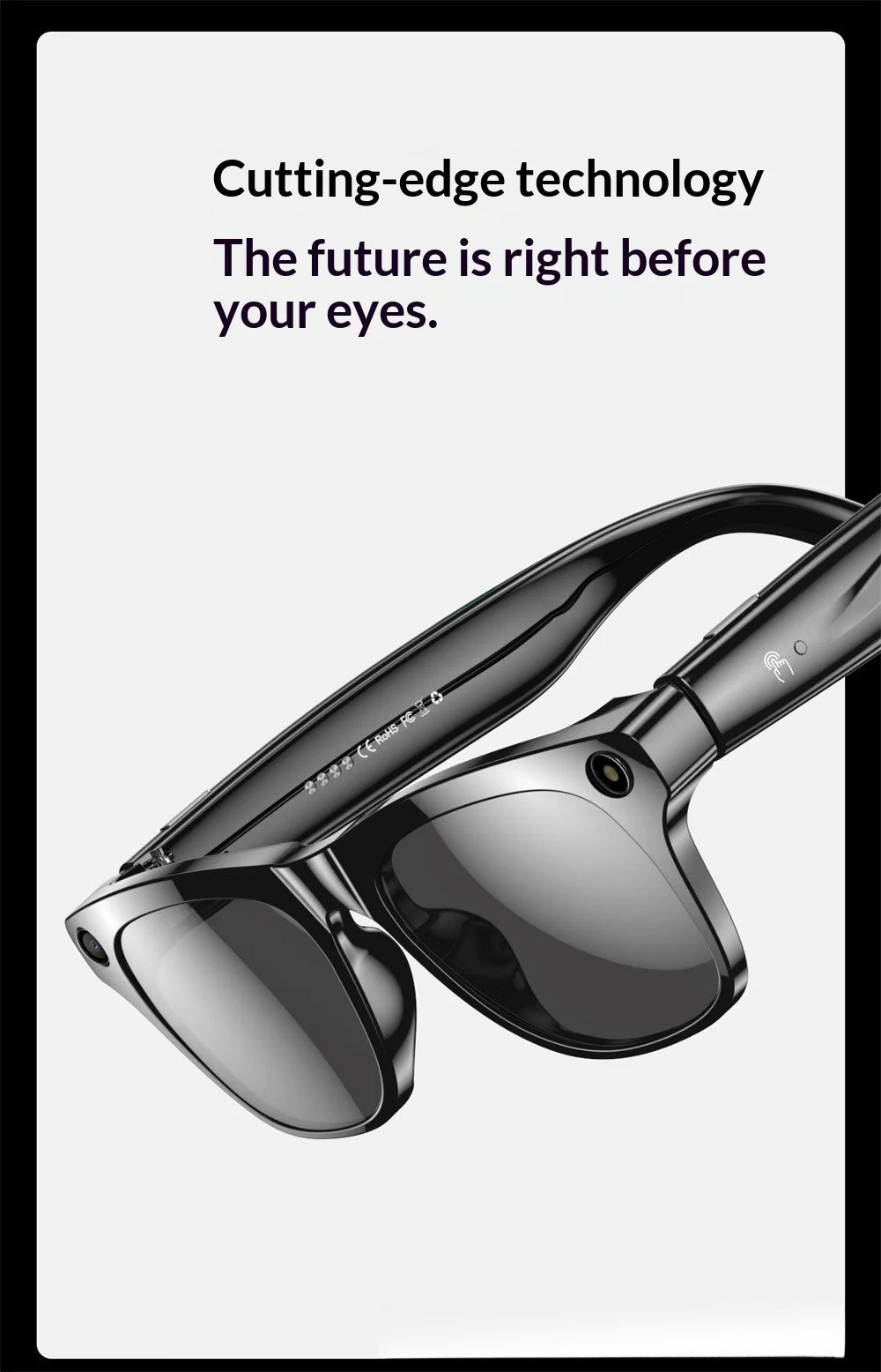 AI Smart Glasses with Camera - AI Recognition Translation Voice Recording, Bluetooth Music Call, 1080P Video, 260mAh Battery