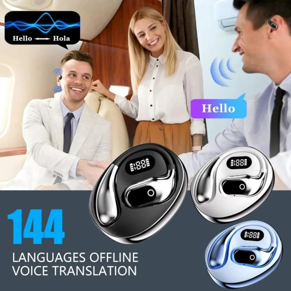 Ai Translator Headphones 144 Languages Wireless Real Time Translation Bluetooth Headset Waterproof Earbud For Business Travel