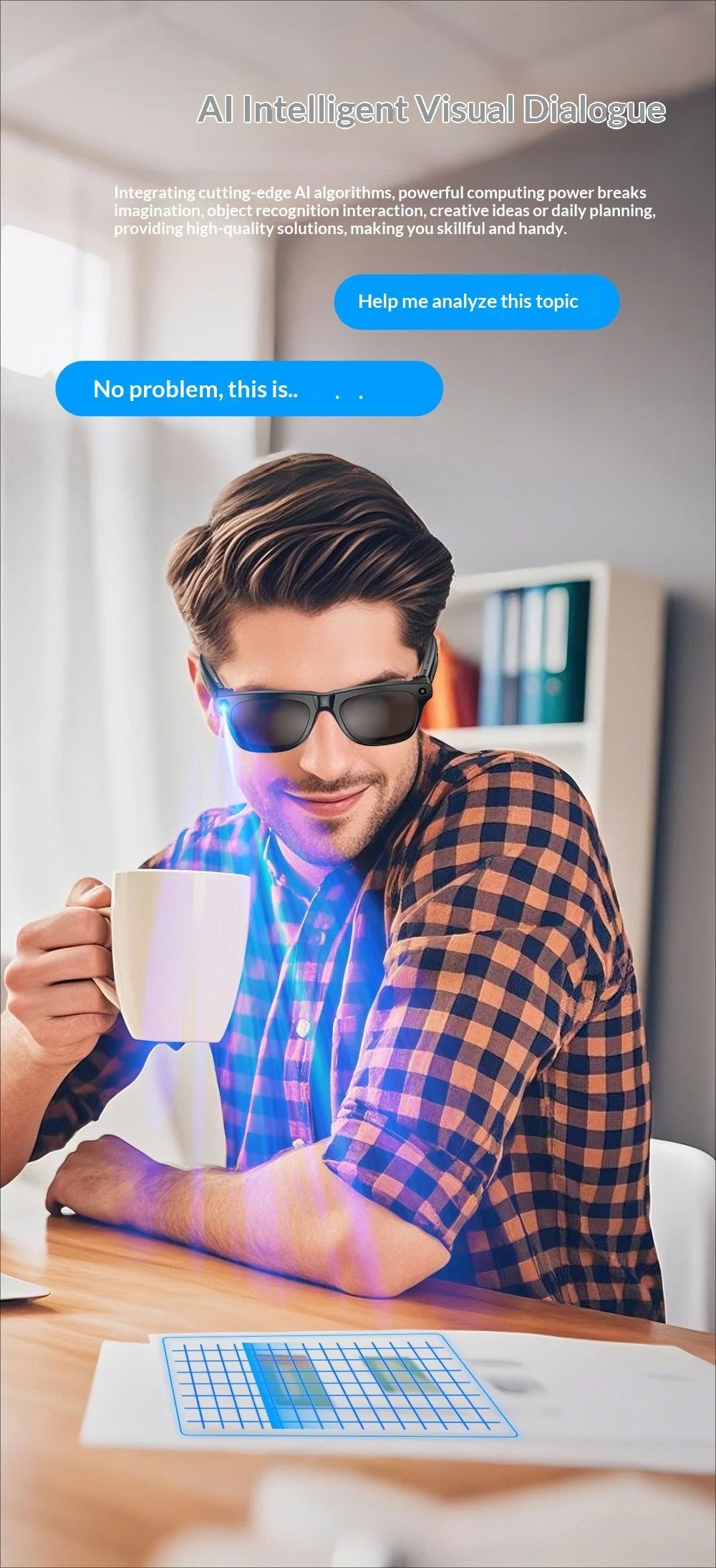 AI Smart Glasses with Camera - AI Recognition Translation Voice Recording, Bluetooth Music Call, 1080P Video, 260mAh Battery