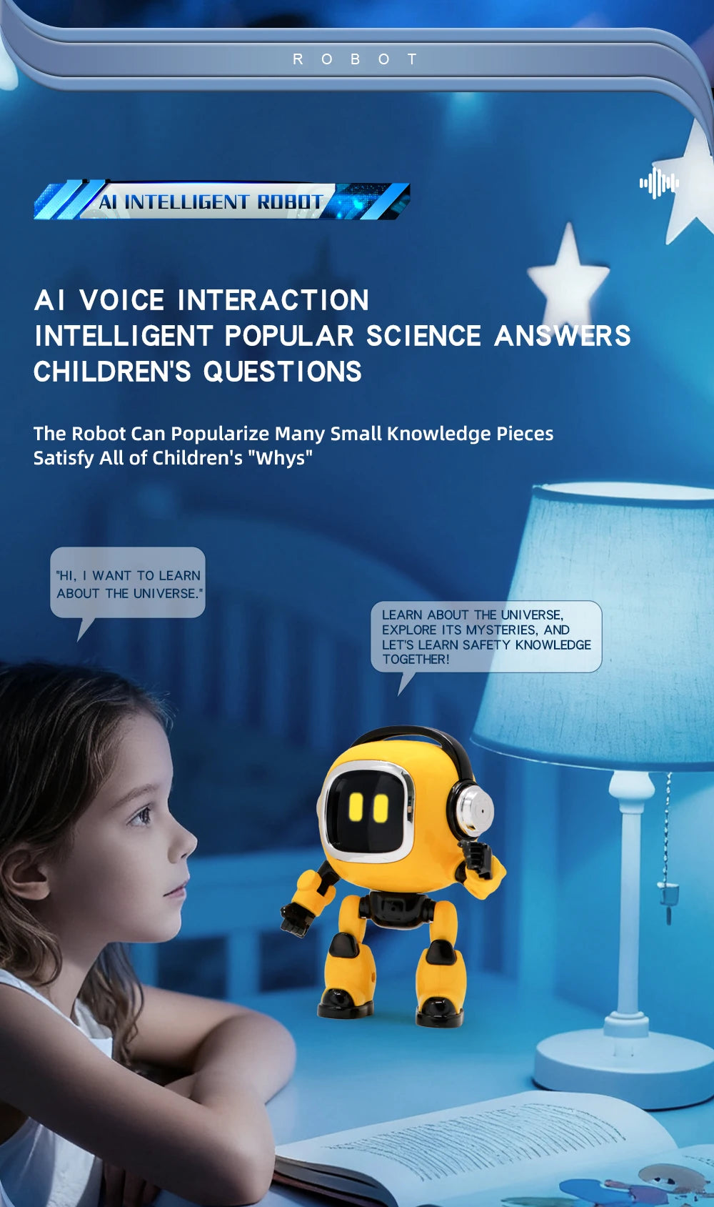 AI Interactive Robot Toy Voice Controlled Built In Storytelling Universal Knowledge Q And A Intelligent Learning Companion