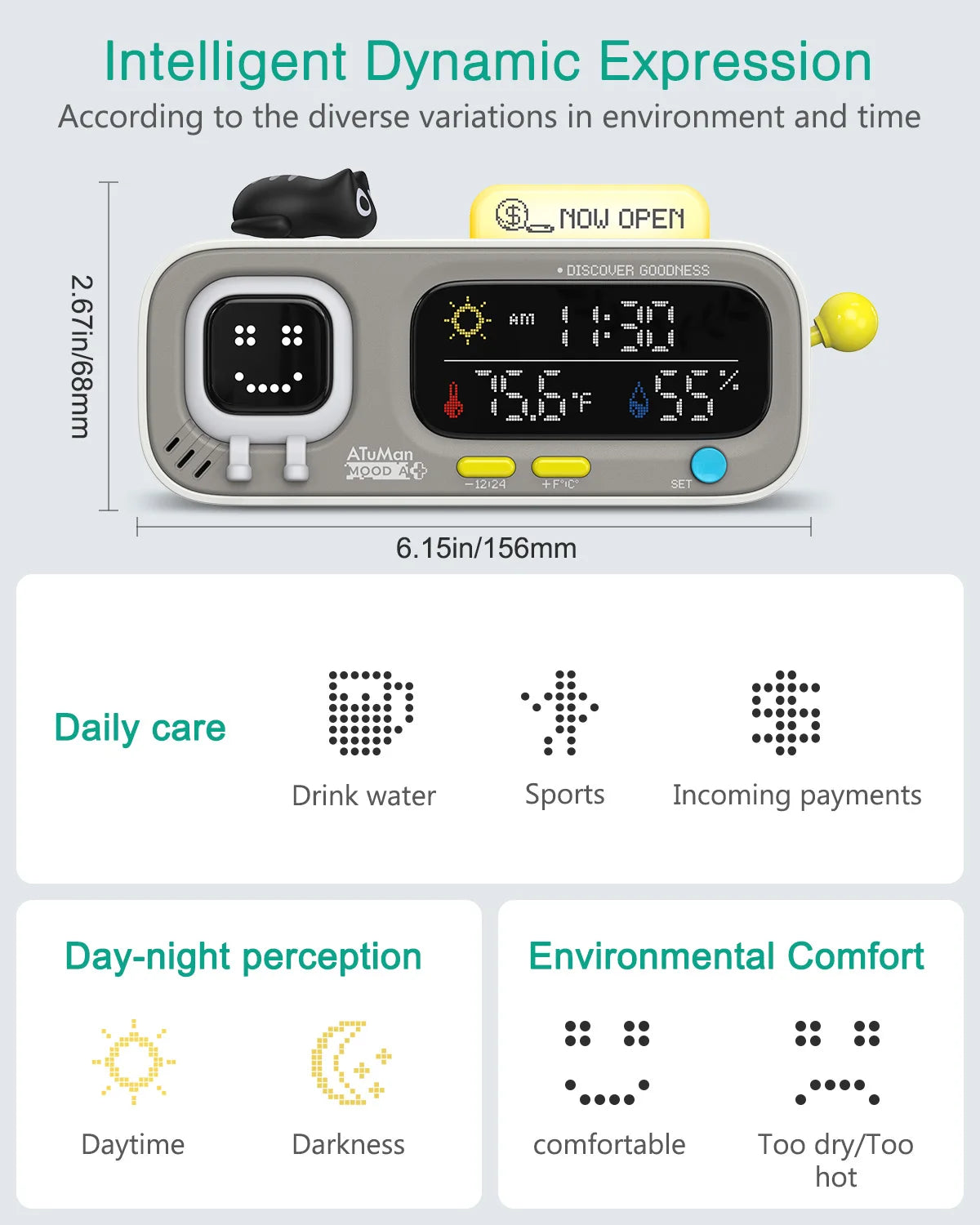 Smart Desktop Clock Electric Digital Home Temperature and Humidity Meter Smart Fun Reminder for Home Office Gift
