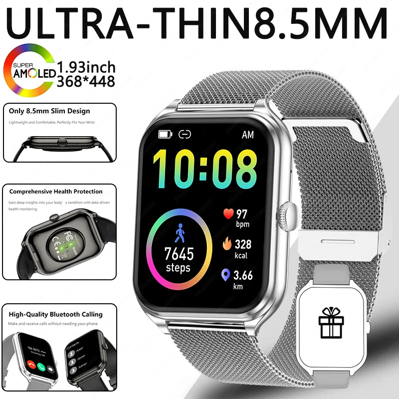2026 Ultra-Thin Smartwatch, 1.93-Inch AMOLED High-Definition Display, Wireless Calling, Fitness Tracker, Men's and Women's Smart