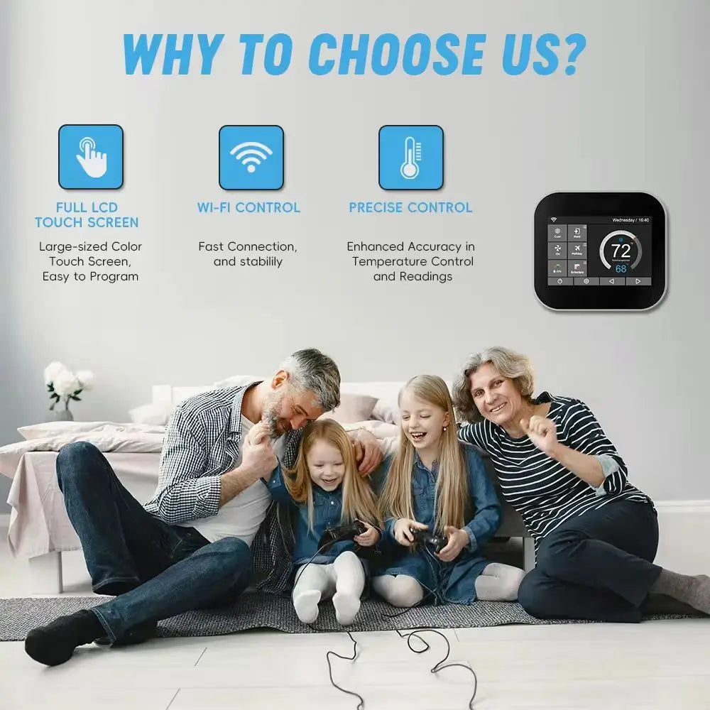 Smart Home & Hotel Color Screen Touch Thermostat with Wi-Fi App Control for Air Conditioning Floor Heating Temperature Control