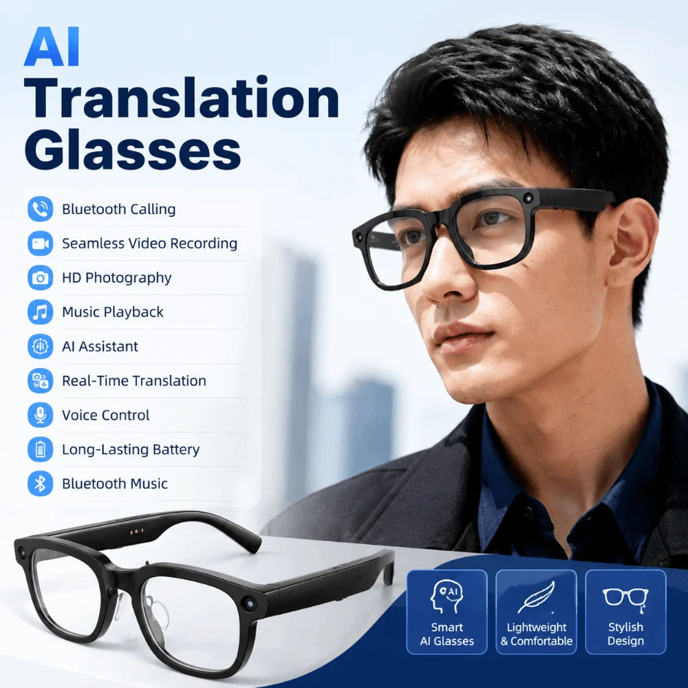 Real-time Translation AI Smart Glasses Wearable Tech 1080P Video Recording Smart AI Glasses Bluetooth Audio Waterproof
