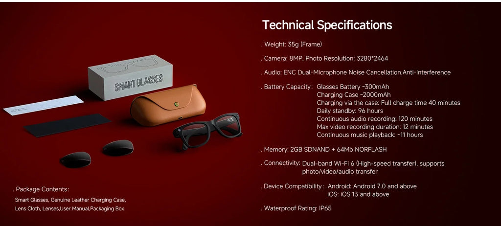 2026 New AI Smart Glasses 8MP HD Camera AI Translator Surround Sound Audio Smart Assistant 2000mAh Charging Case Smart Eyewear