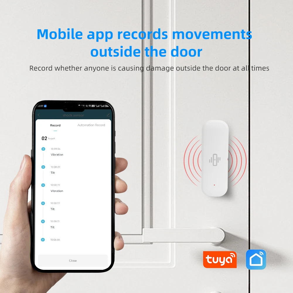 Tuya Smart Vibration Sensor WiFi Version Real-time Movement Alert Automation Residential Smart Life APP Notifications Alarm