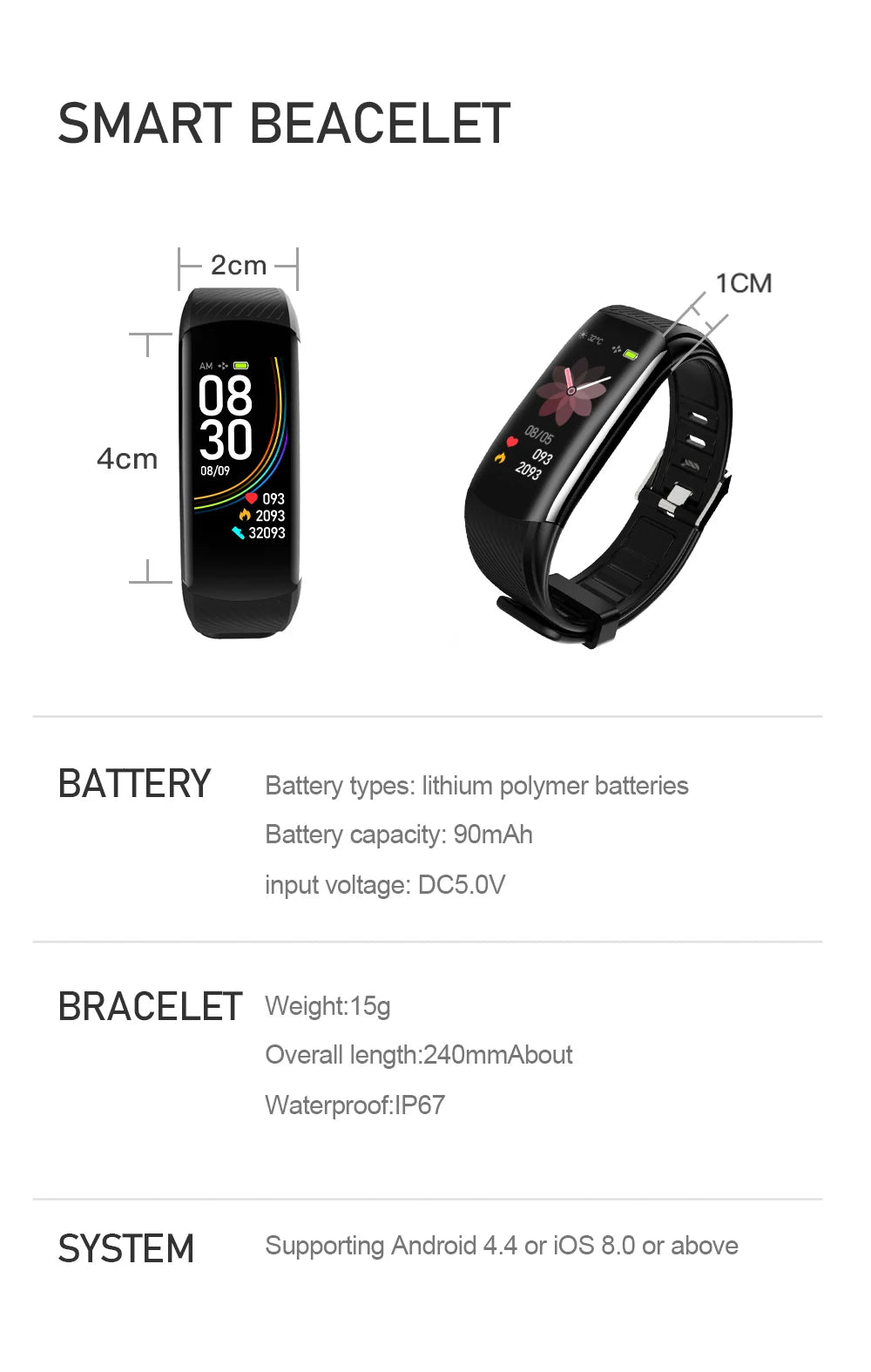 Echowear Smart Measuring Blood Pressure Heart Rate Blood Oxygen Sleep Exercise Step Count Health Monitoring Smart Wristband 2026