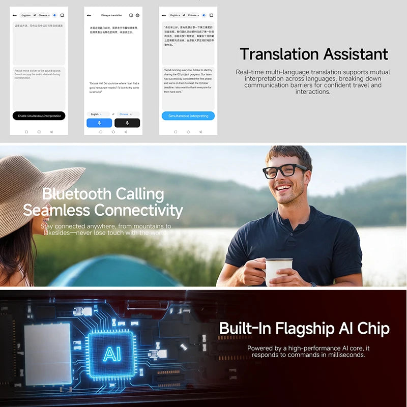 2026 New AI Smart Glasses 8MP HD Camera AI Translator Surround Sound Audio Smart Assistant 2000mAh Charging Case Smart Eyewear