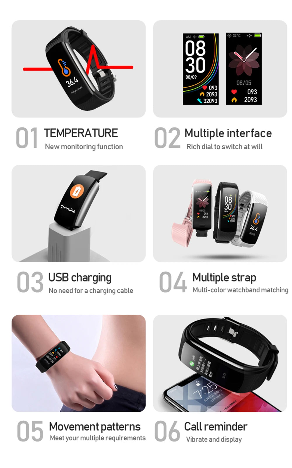 Echowear Smart Measuring Blood Pressure Heart Rate Blood Oxygen Sleep Exercise Step Count Health Monitoring Smart Wristband 2026