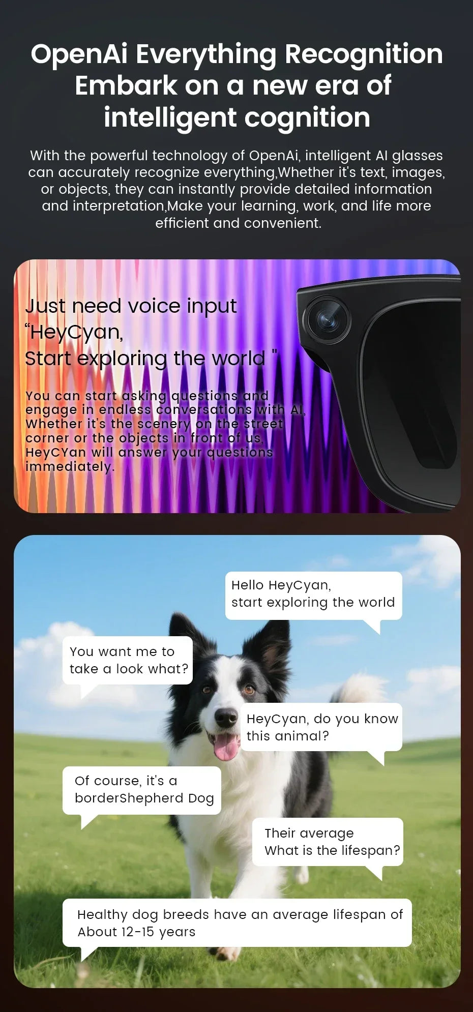 AI Voice Wake Up Smart Voice Assistant Smart Glasses 2026 New AI Intelligent Q&A Interactive Device AI Photo Recognition Eyewear