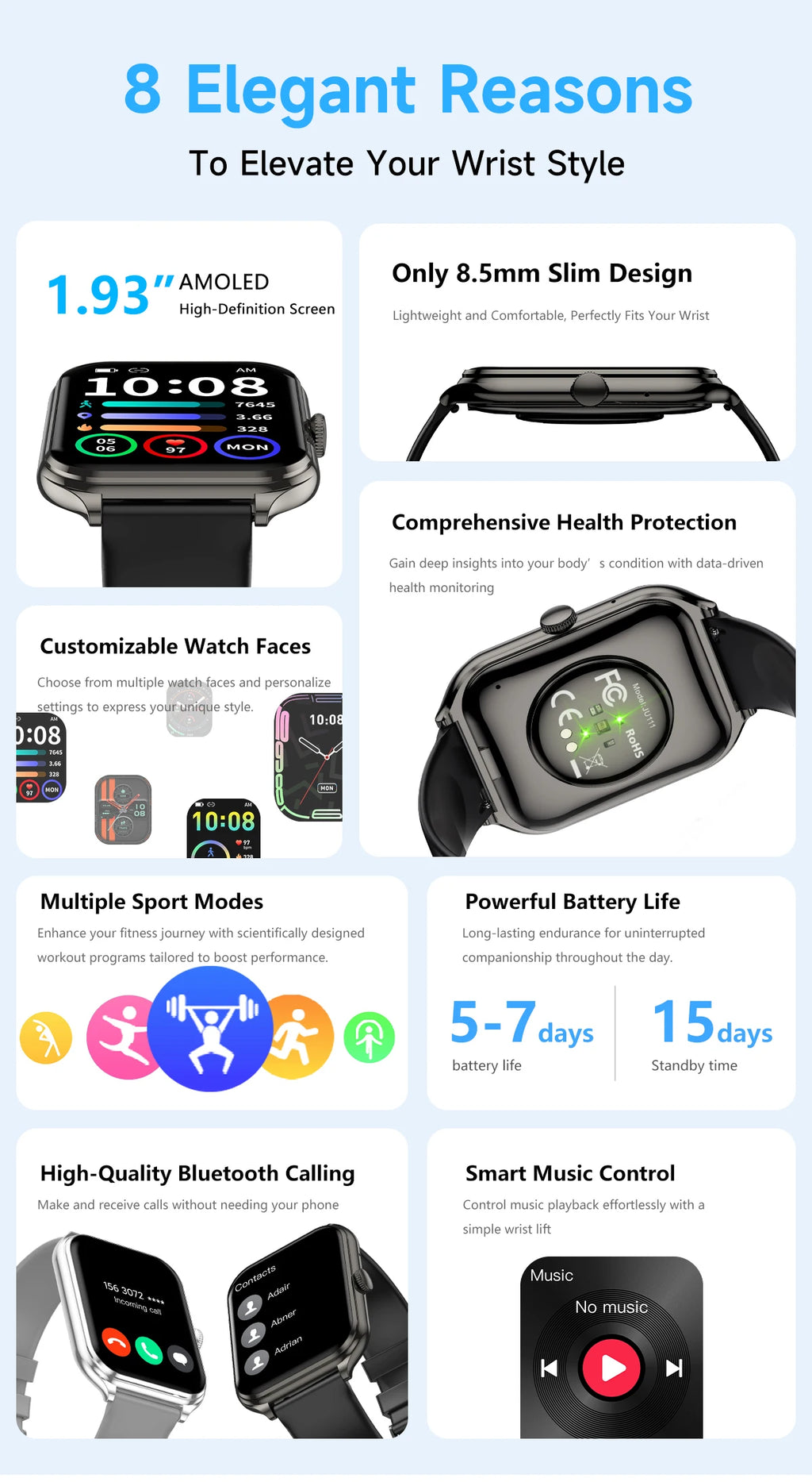 2026 Ultra-Thin Smartwatch, 1.93-Inch AMOLED High-Definition Display, Wireless Calling, Fitness Tracker, Men's and Women's Smart