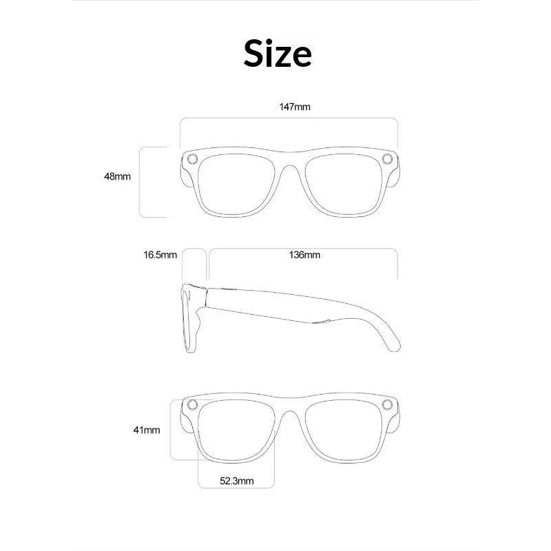 AI Smart Glasses with Camera - AI Recognition Translation Voice Recording, Bluetooth Music Call, 1080P Video, 260mAh Battery