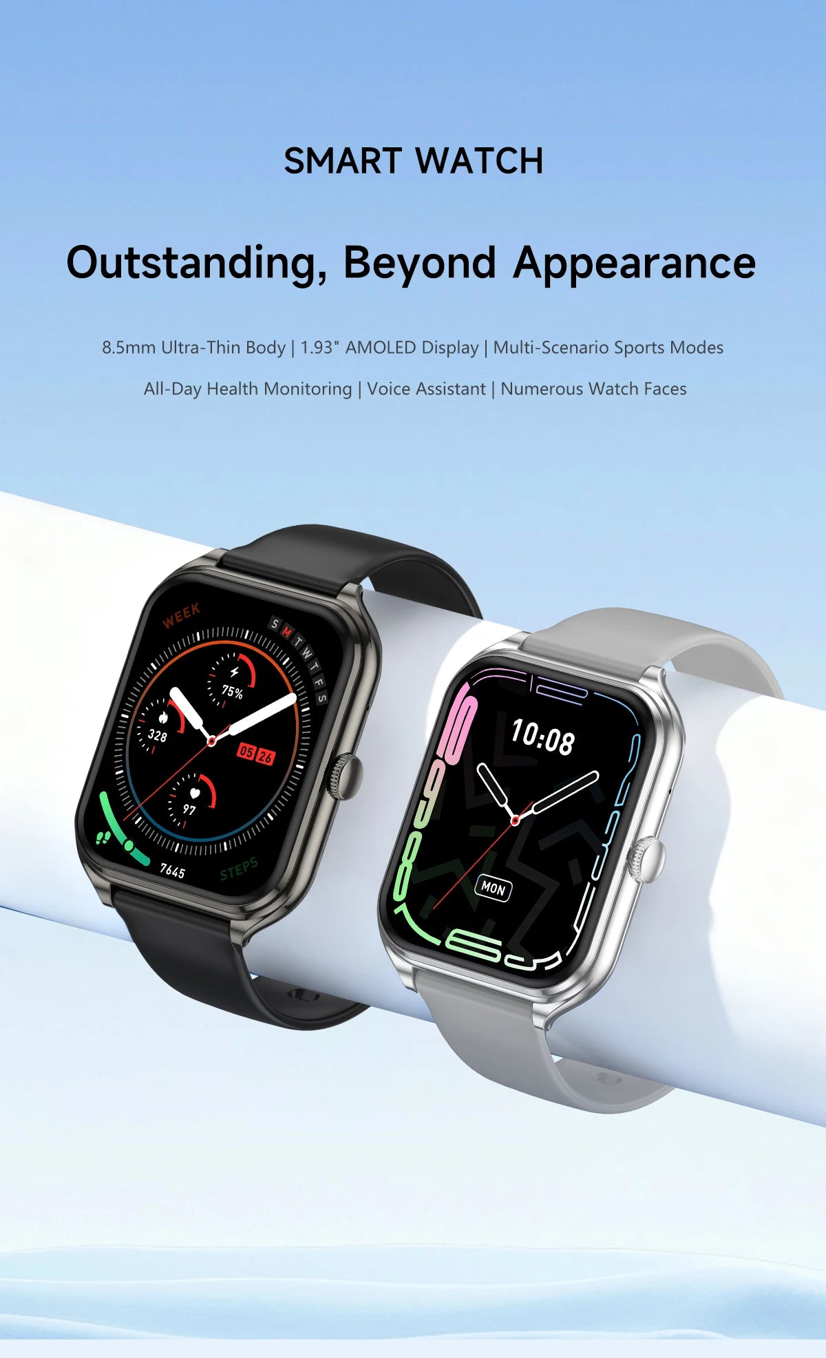2026 Ultra-Thin Smartwatch, 1.93-Inch AMOLED High-Definition Display, Wireless Calling, Fitness Tracker, Men's and Women's Smart