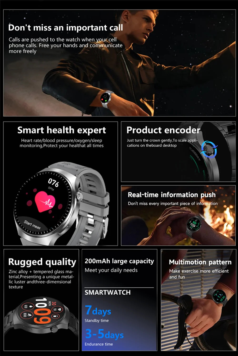 G.L Wear 2025 New Men's Smart Watch HD Display Health Tracking Bluetooth Calling Voice Assistant Sports Smartwatch