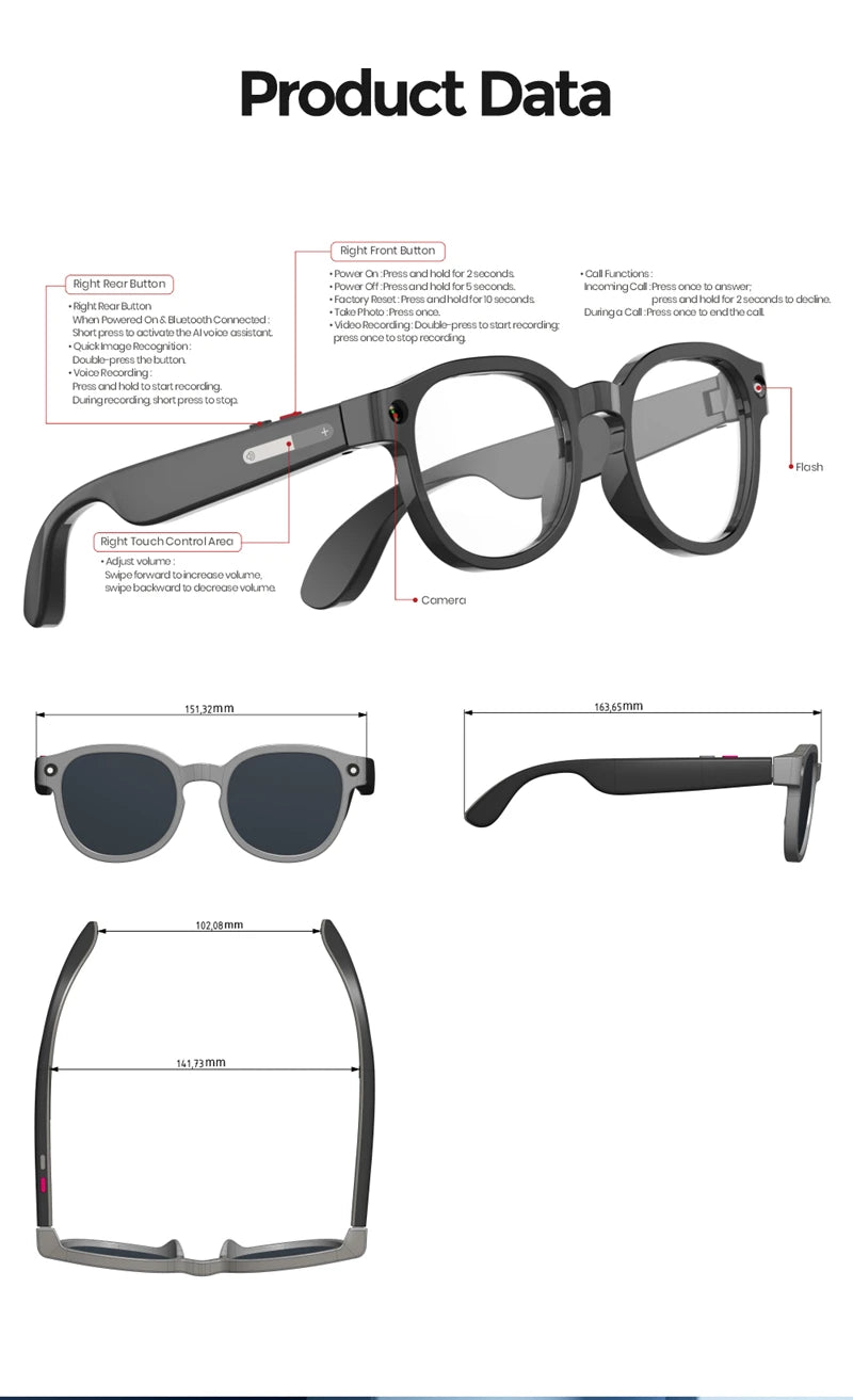 2026 AIMB-S1 AI Smart Glasses AI Translation Conversation Recording 8MP HD Debounce Camera 4K Shooting Enjoy Music Smart Glasses