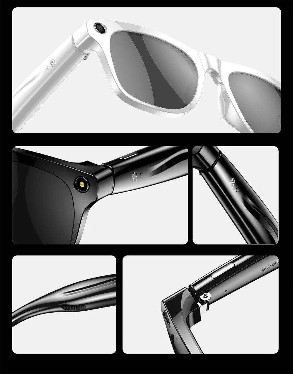 AI Smart Glasses with Camera - AI Recognition Translation Voice Recording, Bluetooth Music Call, 1080P Video, 260mAh Battery