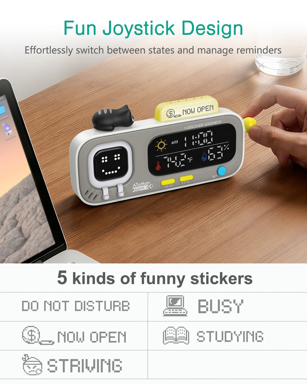 Smart Desktop Clock Electric Digital Home Temperature and Humidity Meter Smart Fun Reminder for Home Office Gift