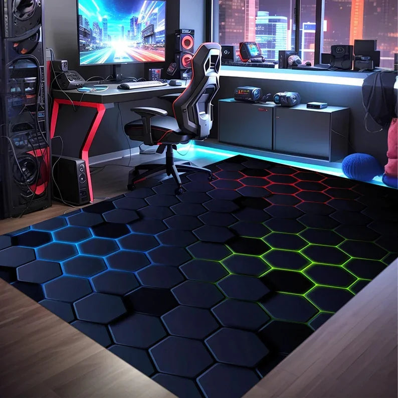 Gamer Rug Gaming Rug,Game Rug Geometric Rug,Colorful Rug Play Room Rug Neon Decor Rug Neon Look Sport Rug Area Rug,Gaming Gifts