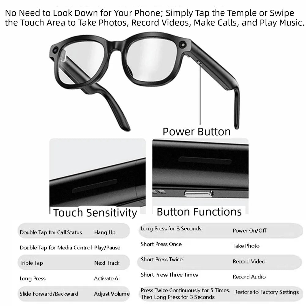 Real-time Translation AI Smart Glasses Wearable Tech 1080P Video Recording Smart AI Glasses Bluetooth Audio Waterproof