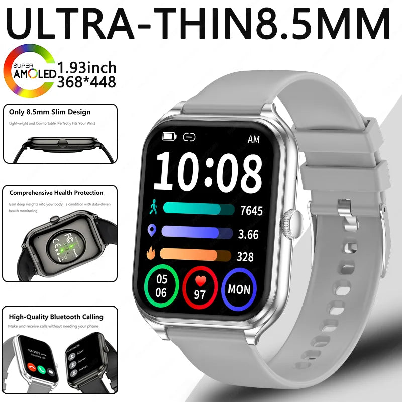 2026 Ultra-Thin Smartwatch, 1.93-Inch AMOLED High-Definition Display, Wireless Calling, Fitness Tracker, Men's and Women's Smart