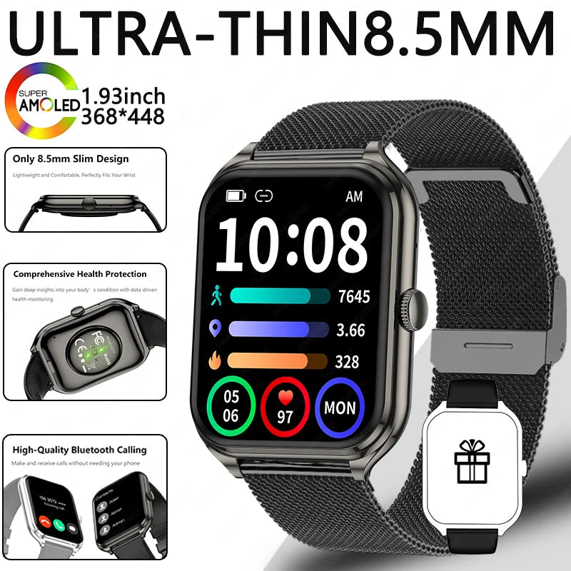 2026 Ultra-Thin Smartwatch, 1.93-Inch AMOLED High-Definition Display, Wireless Calling, Fitness Tracker, Men's and Women's Smart