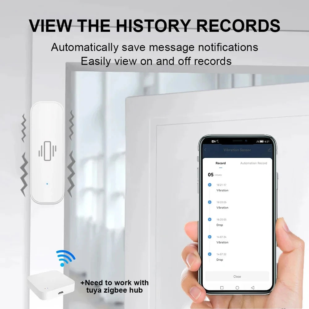 Smart ZigBee Vibration Sensor Real Time Monitoring Door Window Detection Alarm Smart Life Home Security Protection System